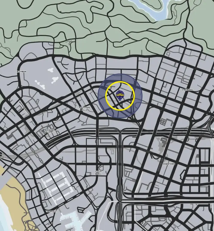 Ubicacion en mapa de Los Santos Customs